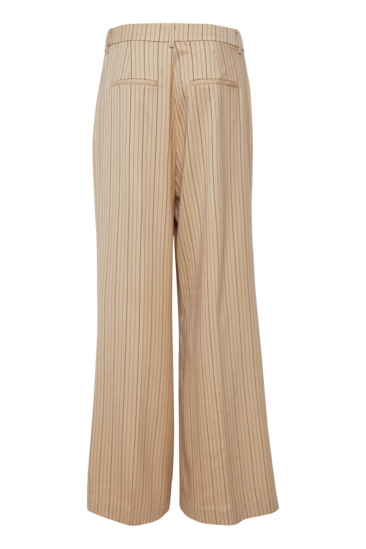 Pzjanna HW Pants Wide Leg Full Length - Irish Cream Stripe