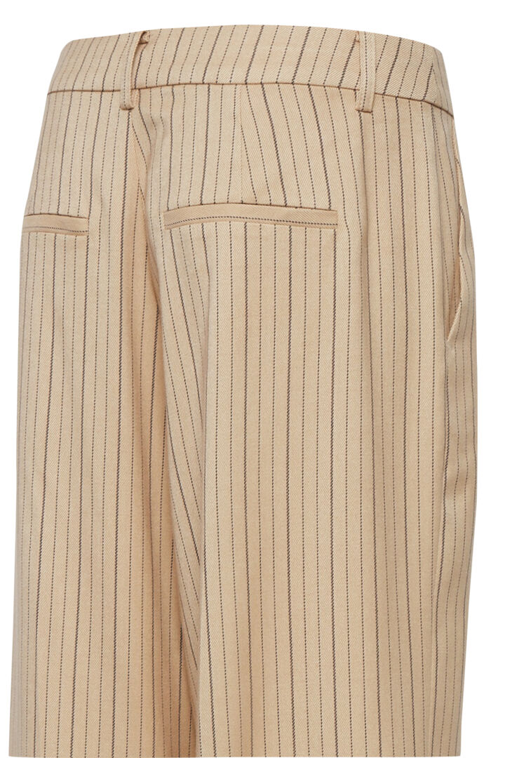 Pzjanna HW Pants Wide Leg Full Length - Irish Cream Stripe