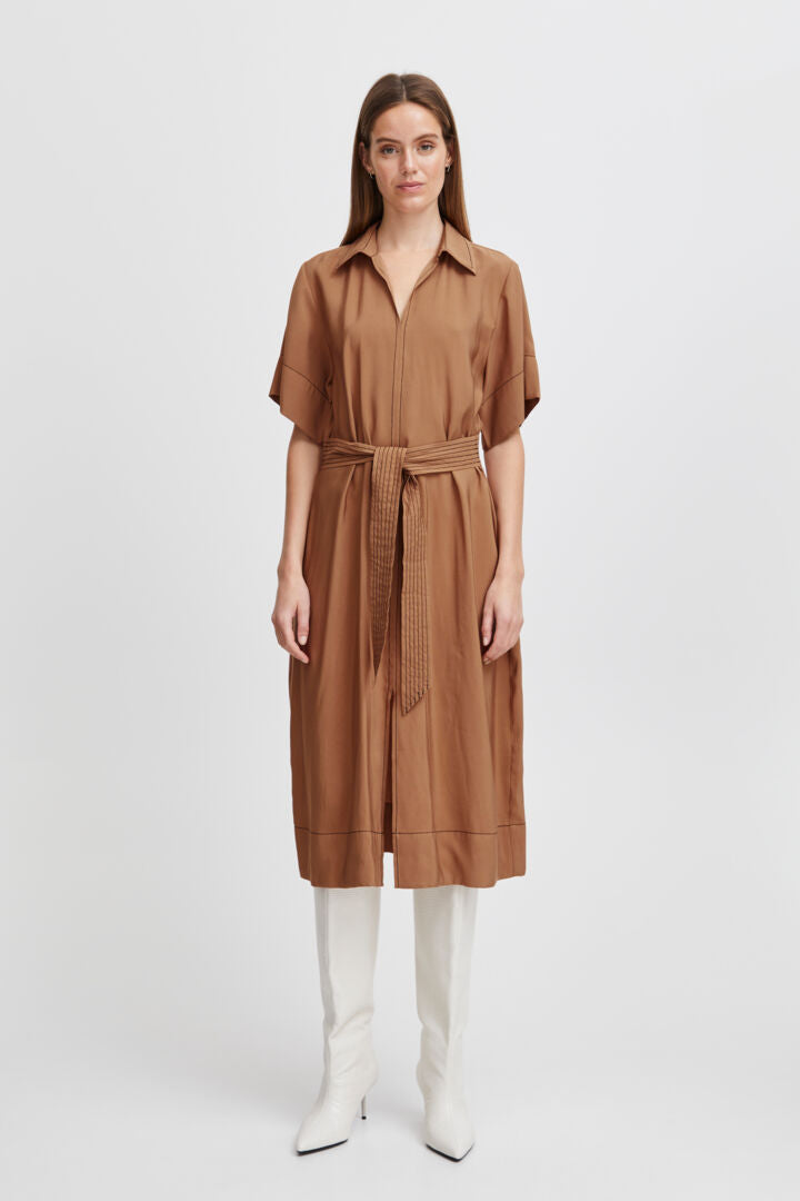 Byhanva Vneck Dress - Light Woven - Toasted Coconut