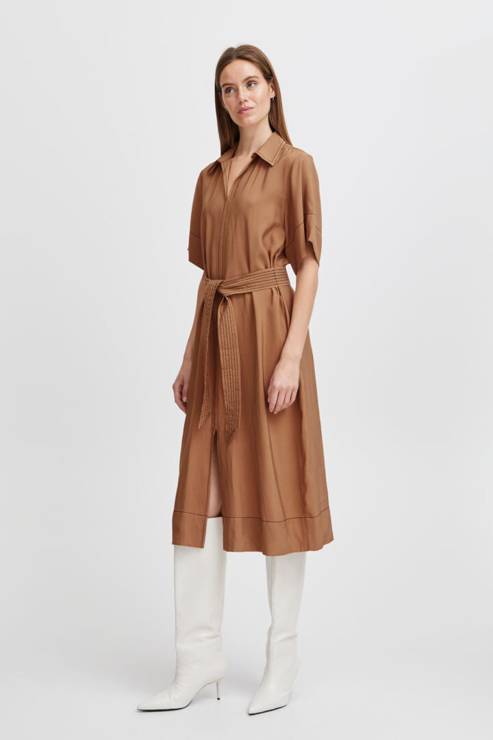 Byhanva Vneck Dress - Light Woven - Toasted Coconut
