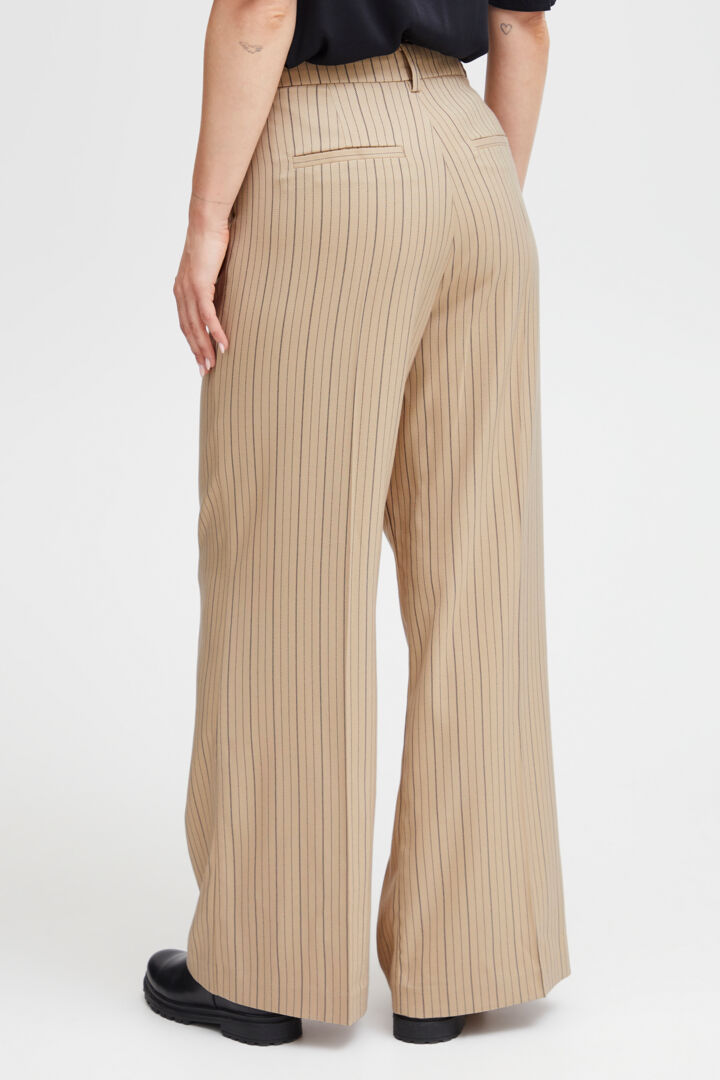 Pzjanna HW Pants Wide Leg Full Length - Irish Cream Stripe
