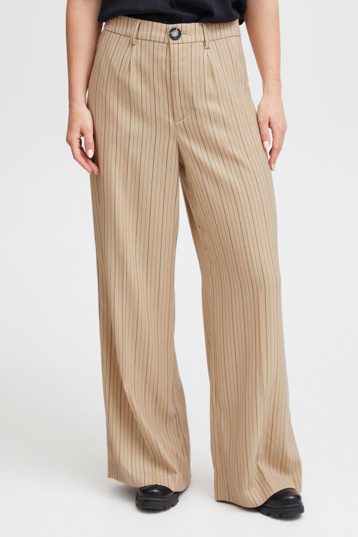 Pzjanna HW Pants Wide Leg Full Length - Irish Cream Stripe