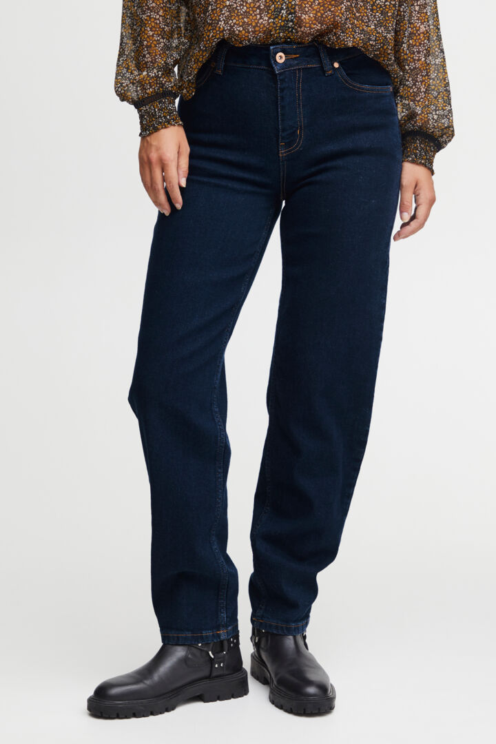 Pzmorina HW Jeans Curved Leg - Medium Blue Denim
