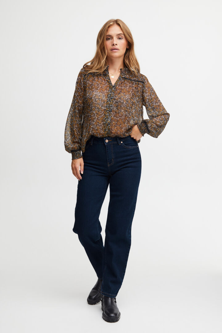 Pzmorina HW Jeans Curved Leg - Medium Blue Denim
