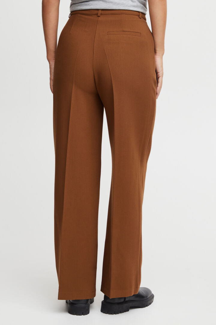 Pzbeverly HW Pants Full Lenght Wide Leg - Bison