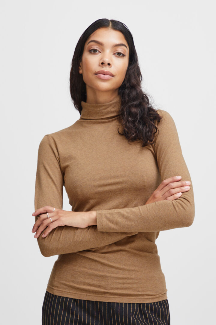 Pamila Roll Neck Jersey - Tiger's Eye Melange