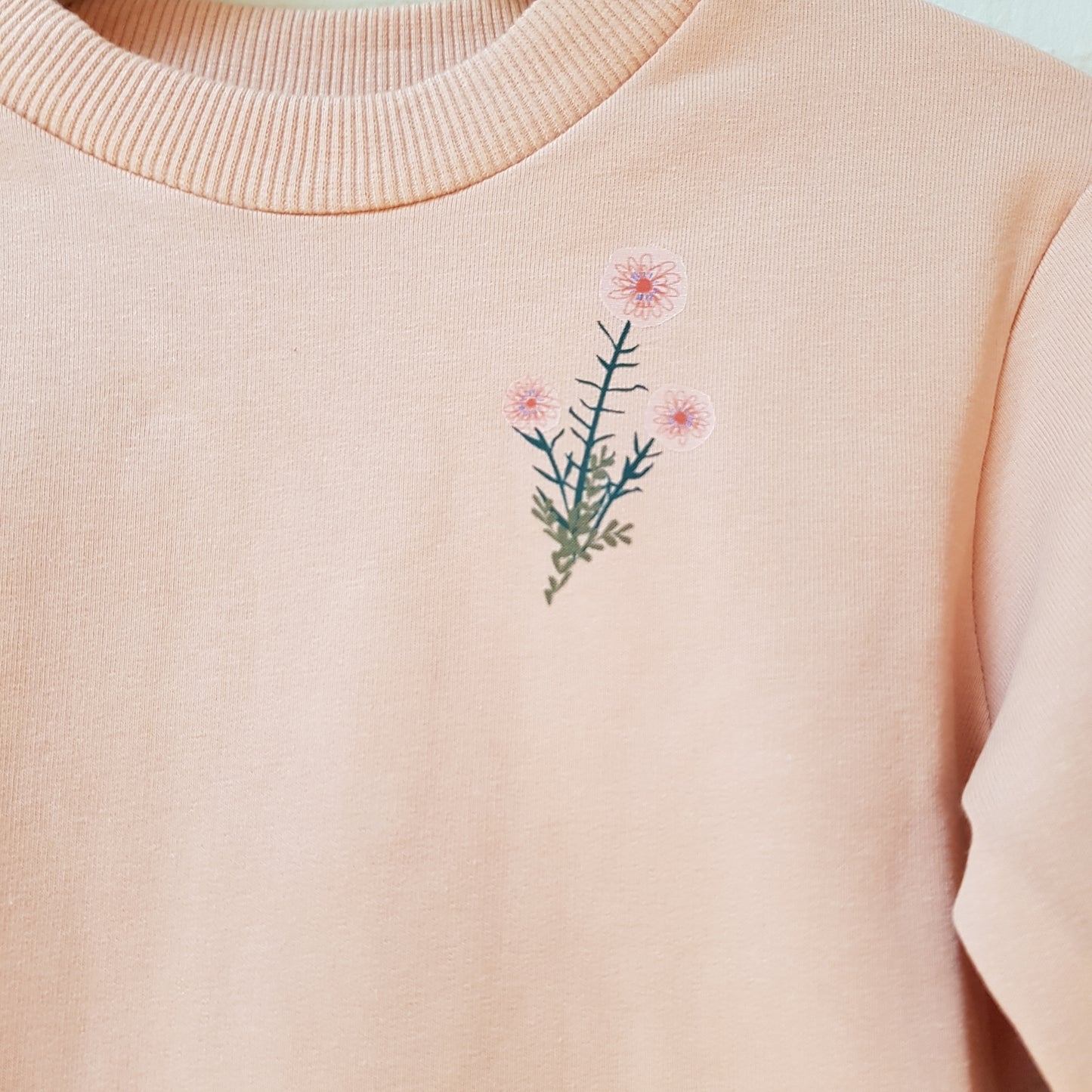 Flower Longsleeve Fleece Lycra Brushed Plain - Peach