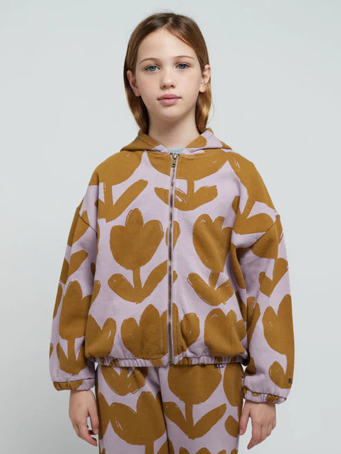 Retro Flowers All Over Zipped - Hoodie