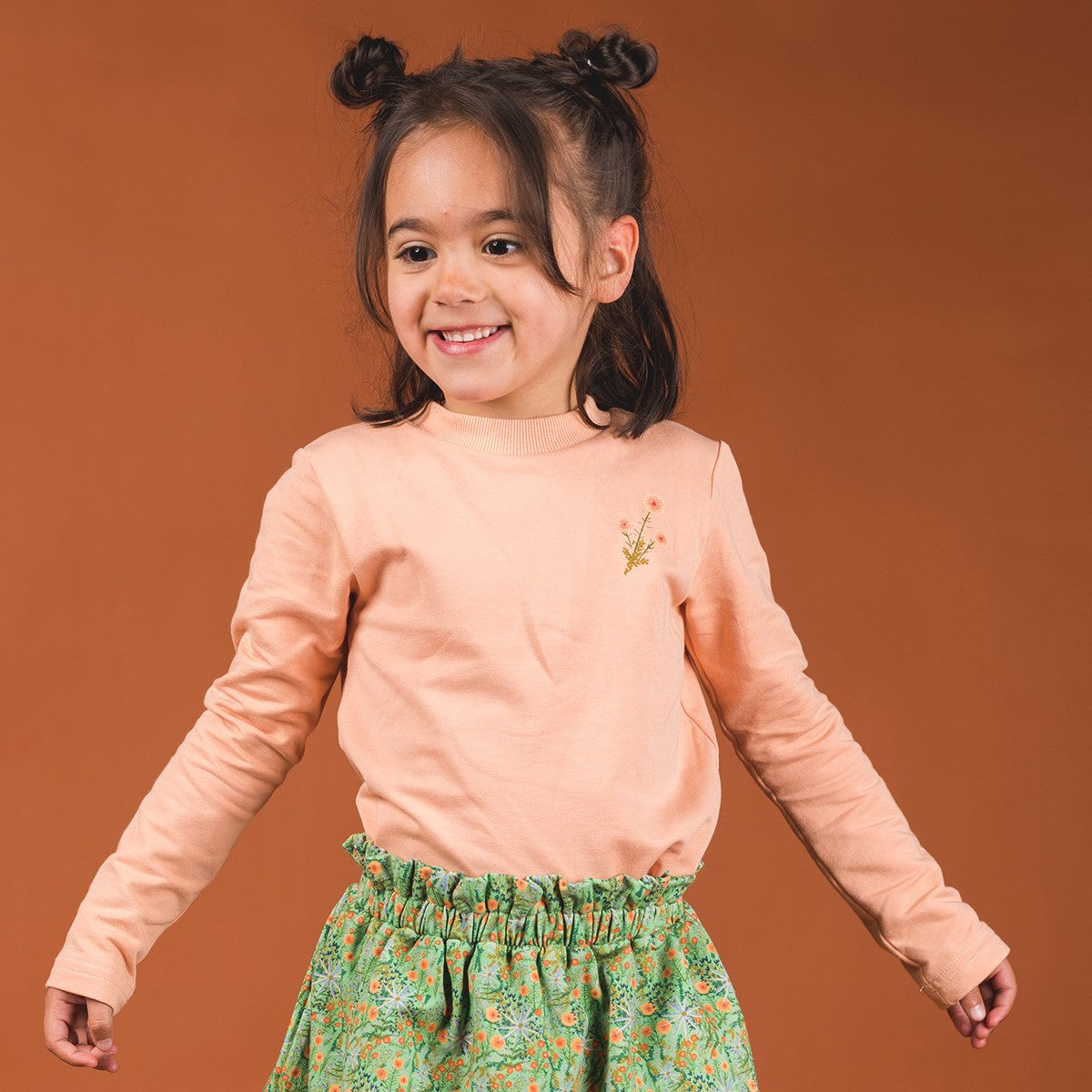 Flower Longsleeve Fleece Lycra Brushed Plain - Peach