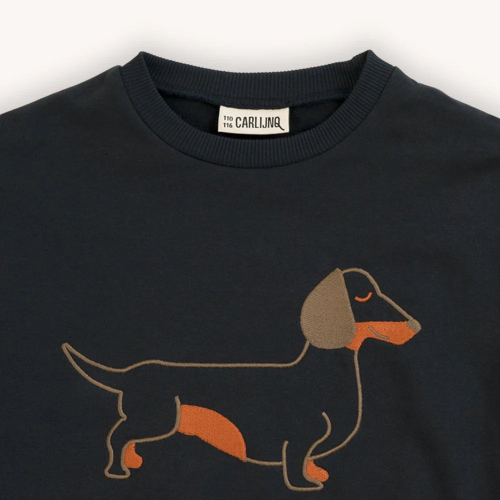 Dachshund - Sweater With Embroidery - Black