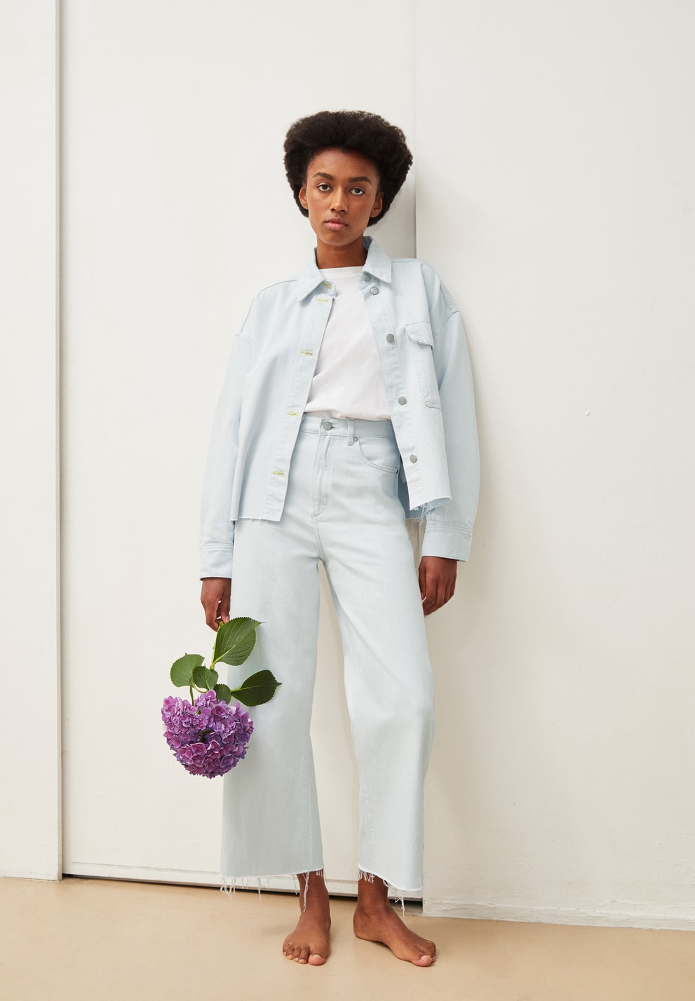 Enijaa Cropped Denim Loose Fit - Blue White