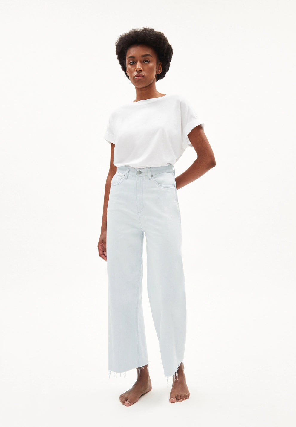 Enijaa Cropped Denim Loose Fit - Blue White