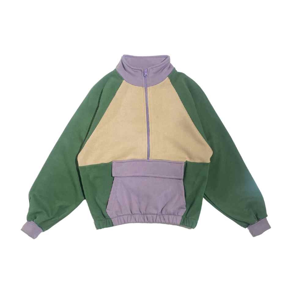 Color Block Zip Top Thumb Holes