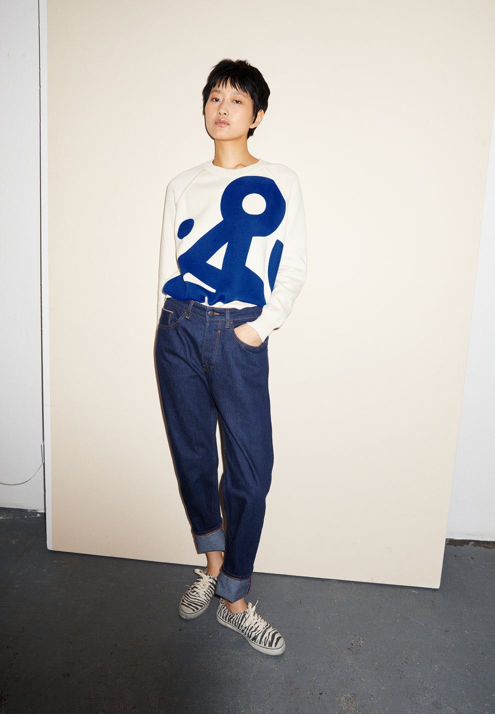 Yadiraa Placed Print - Oatmilk/Warm Blue