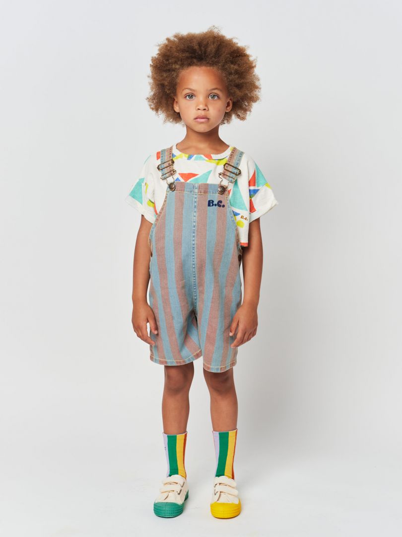 Vertical Stripes - Denim Short Dungaree