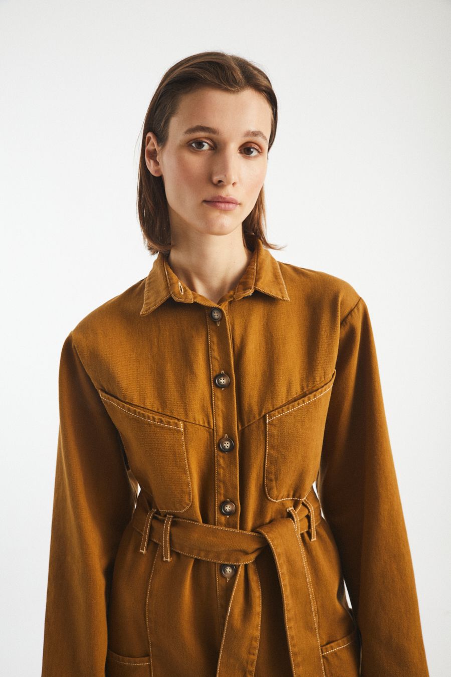 Eileen Denim Worker Jumpsuit - Mustard