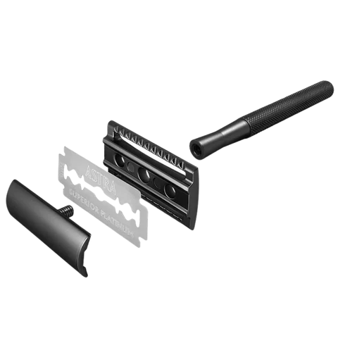 Safety Razor Scheermes + Houder + Mesjes - Zwart