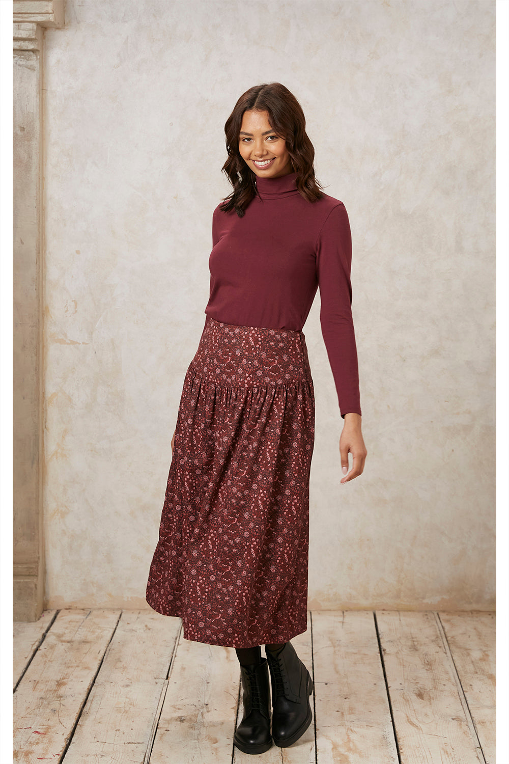 Laila Roll Neck Top - Burgundy