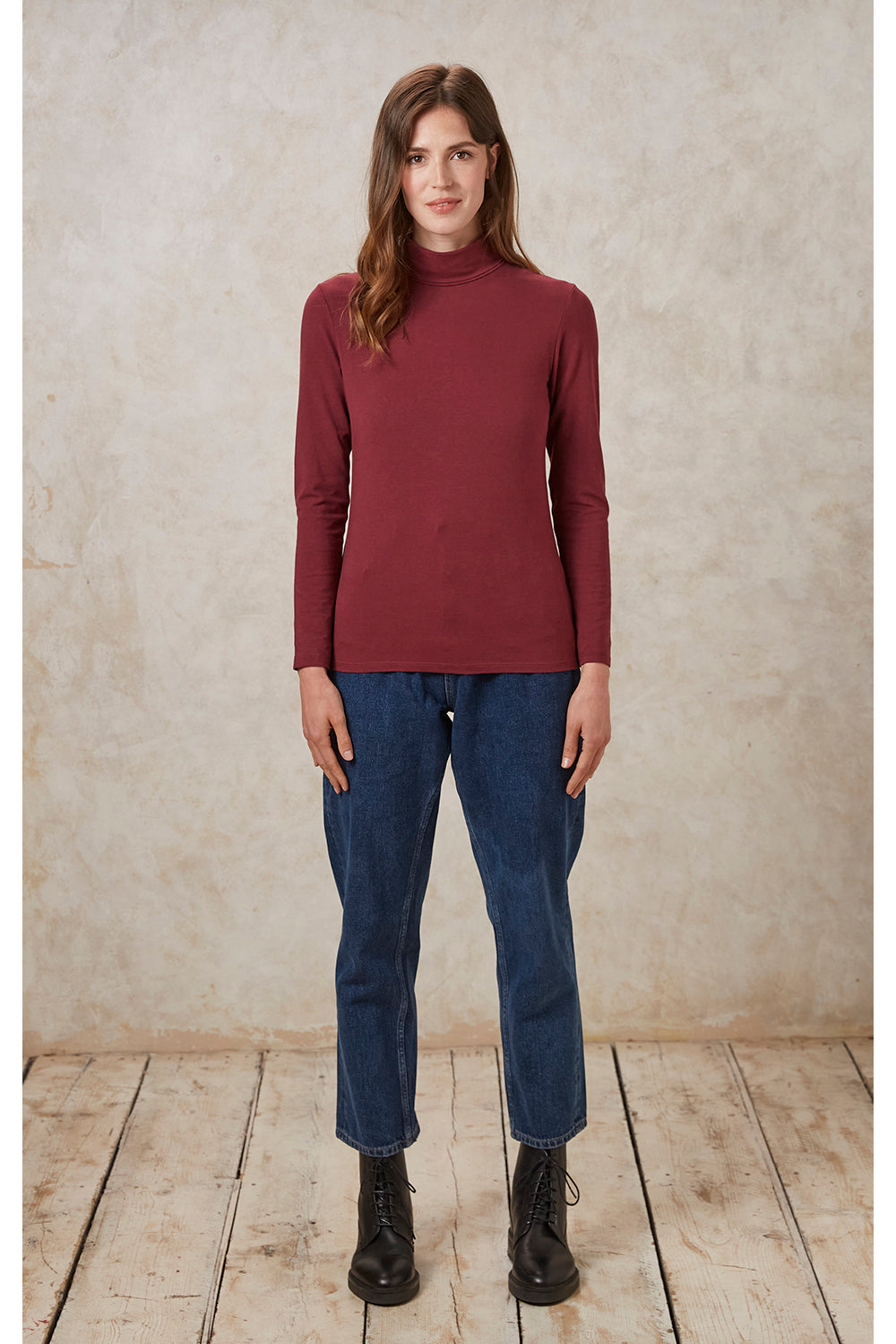 Laila Roll Neck Top - Burgundy