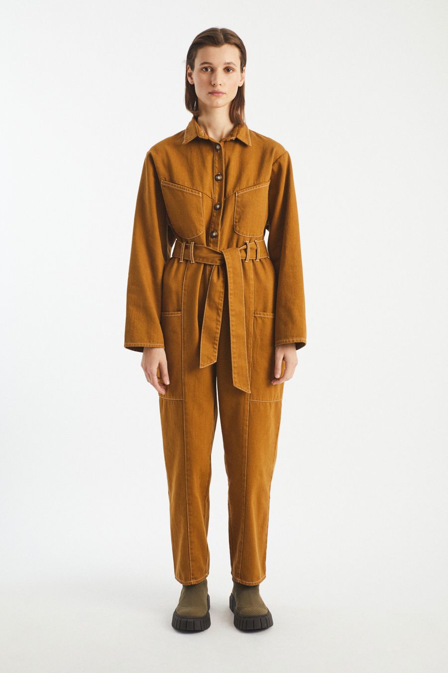 Eileen Denim Worker Jumpsuit - Mustard