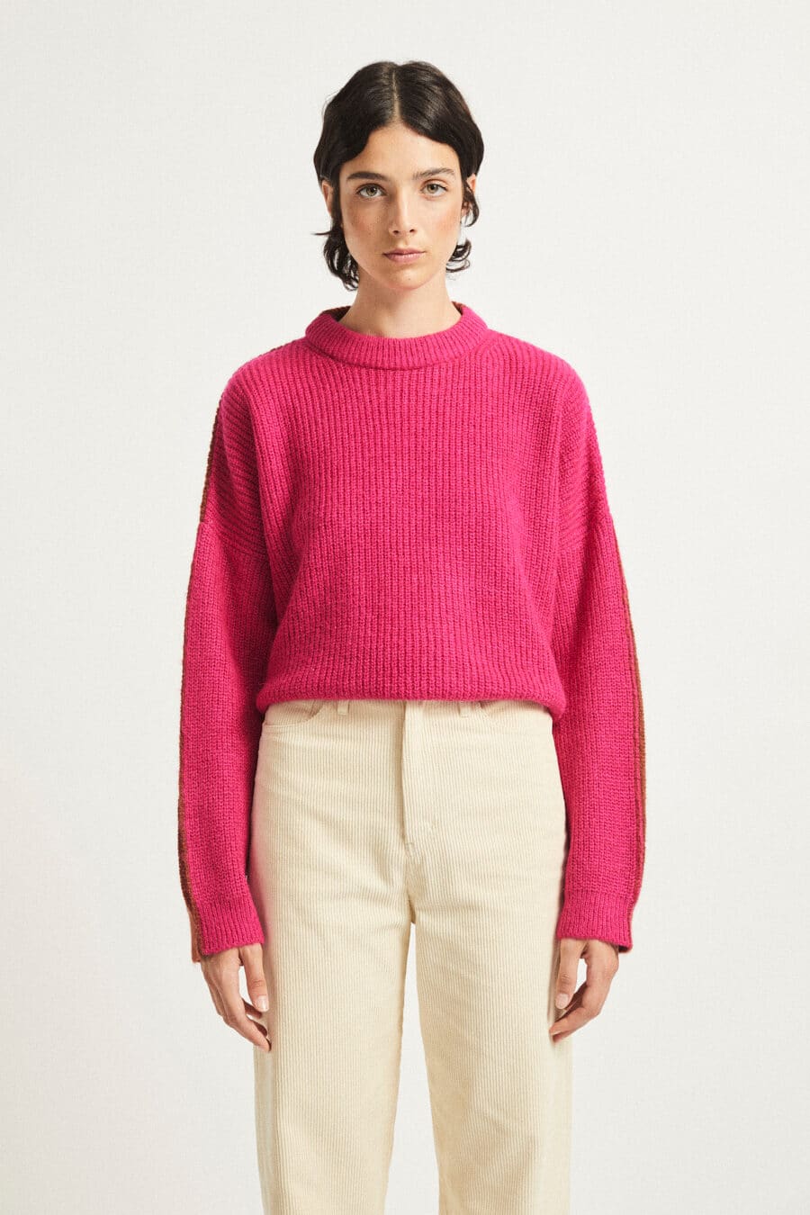 Alberta Mohair Sweater - Fuchsia & Camel