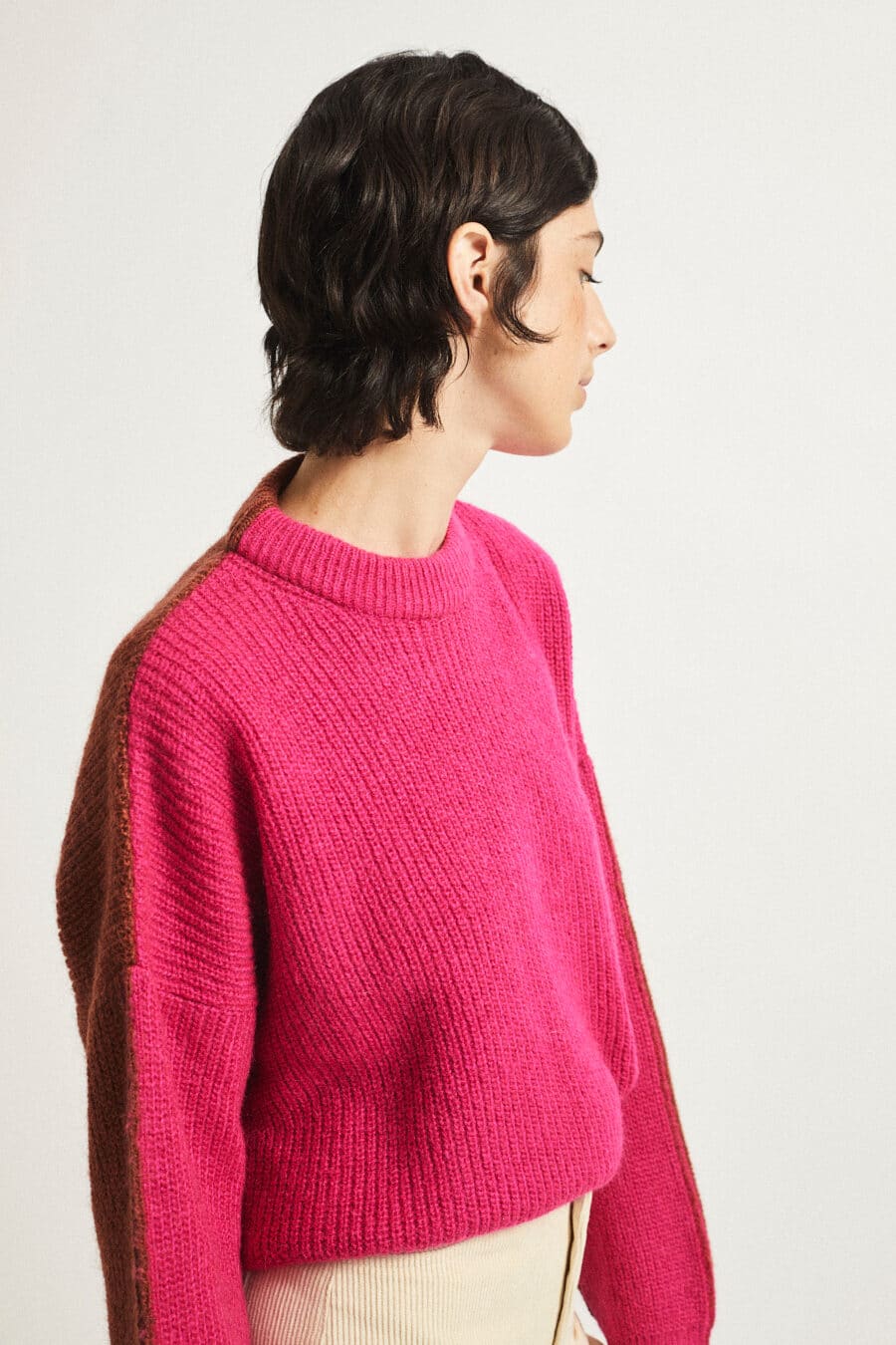 Alberta Mohair Sweater - Fuchsia & Camel