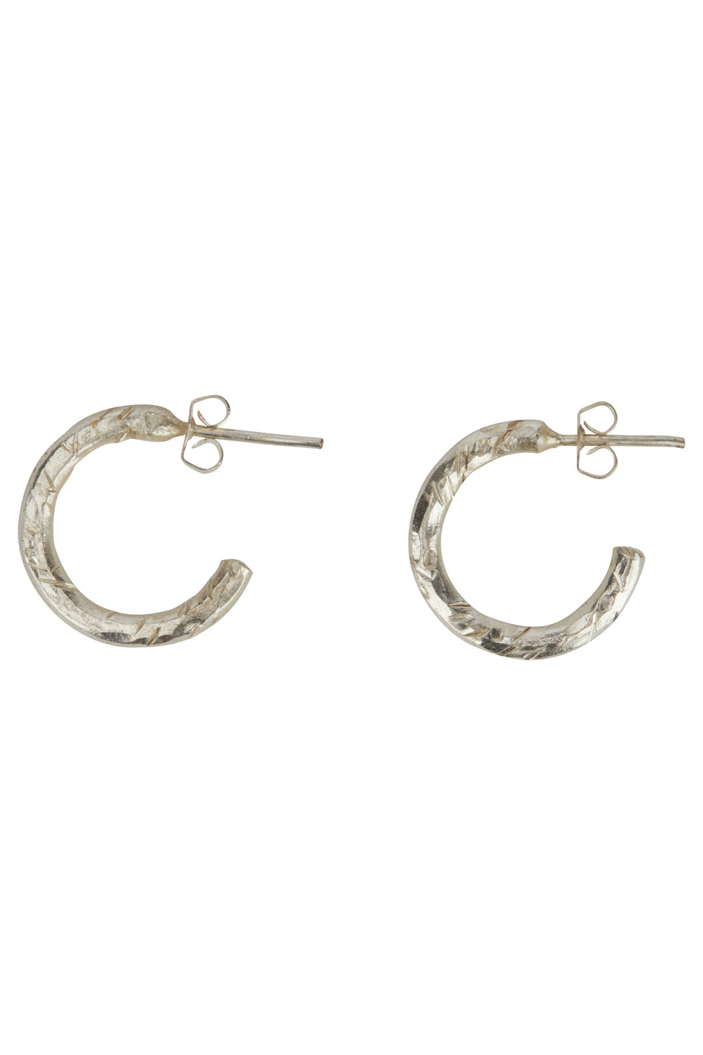 Beaten Hoop Earrings Small - Silver Plated