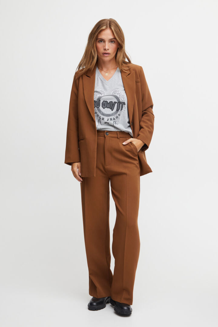 Pzbeverly HW Pants Full Lenght Wide Leg - Bison