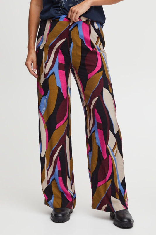 Pzkayla HW Pant Wide Leg High Waist - Fuchsia Purple Printed