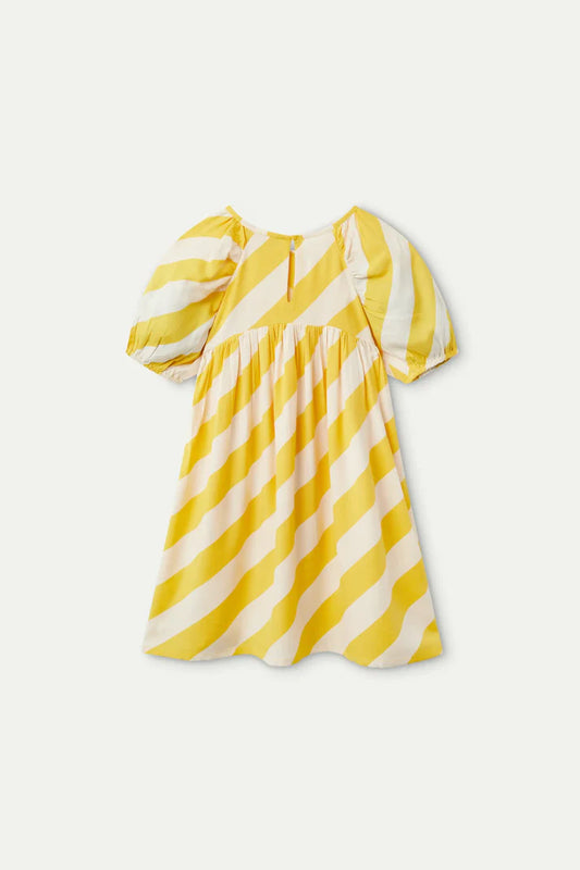 Vestido corto de niña estampado rayas amarillas - 40403