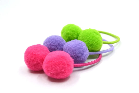 Pom Pom Elastic Set - Roze - Paars - Groen