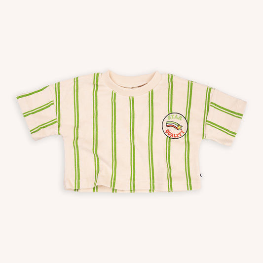 Stripes green - cropped t-shirt with embroidery