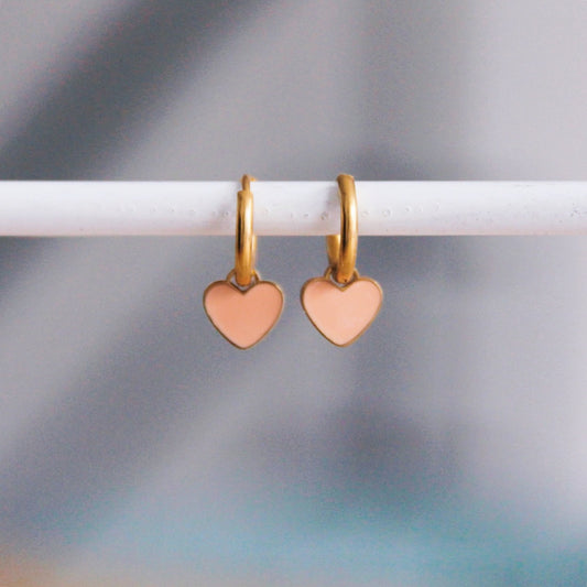 Stainless steel earrings with heart - Nude/Gold - CB3141