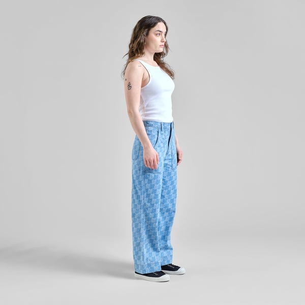 Workwear Pants Vara Denim Pepita Cats Light Blue GOTS