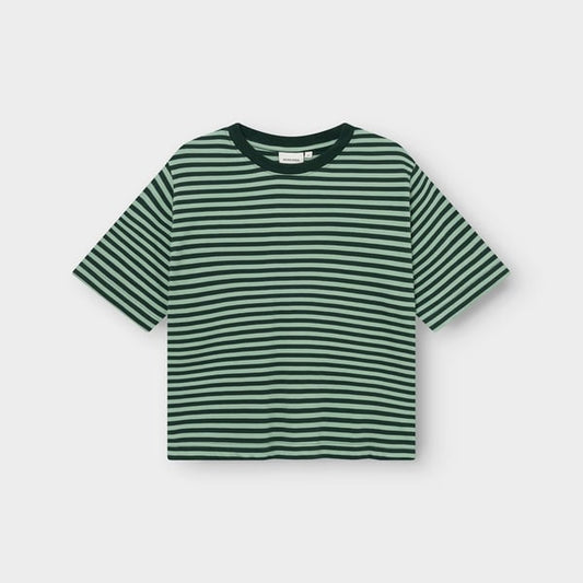 T-shirt Vadstena - Stripes dark green/granite green