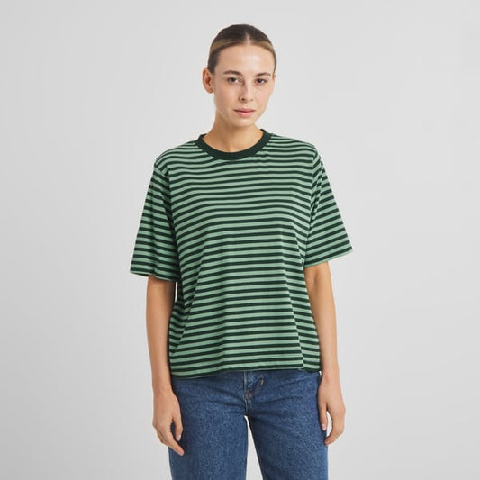 T-shirt Vadstena  - Stripes dark green/granite green