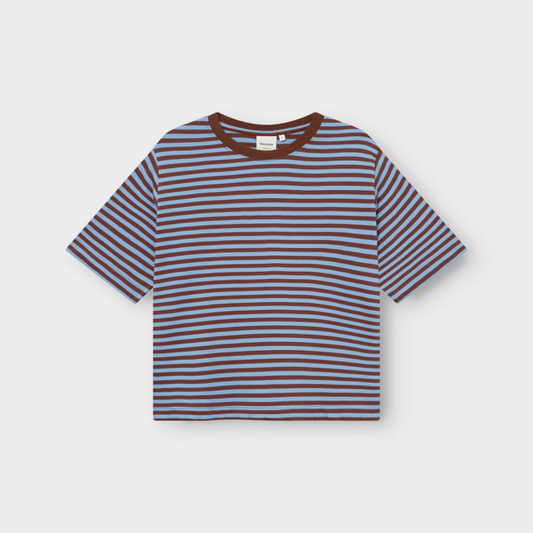 T-shirt Vadstena  - Stripes cappuccino brown/cornflower  blue