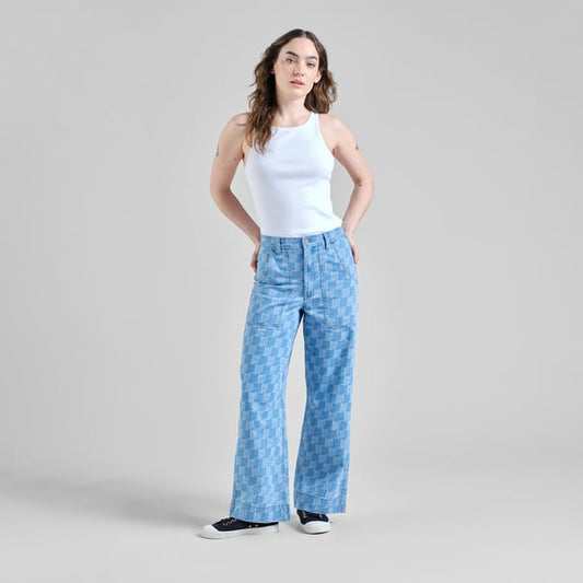 Workwear Pants Vara Denim Pepita Cats Light Blue GOTS