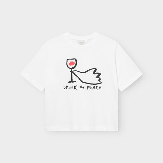 T-shirt Vadstena Drink In Peace White GOTS
