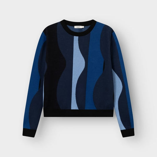 Sweater Arendal - Wavy stripe blue