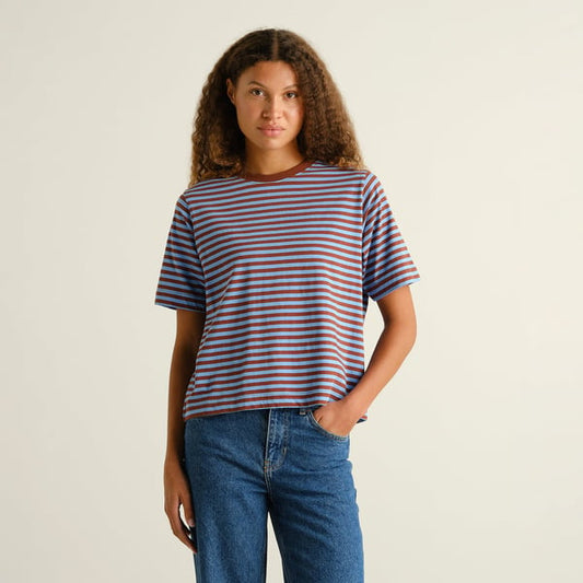 T-shirt Vadstena  - Stripes cappuccino brown/cornflower  blue