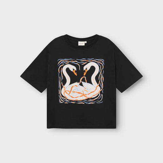T-shirt Vadstena - Painted swans black