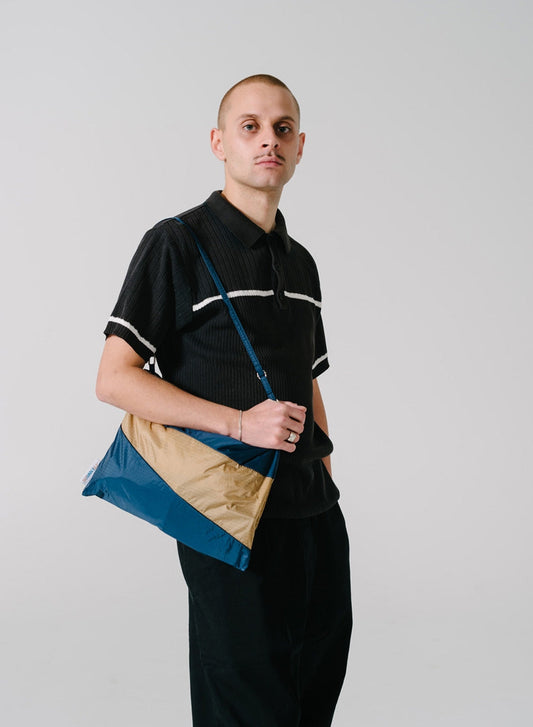 The New Pouch - Navy & Camel Large