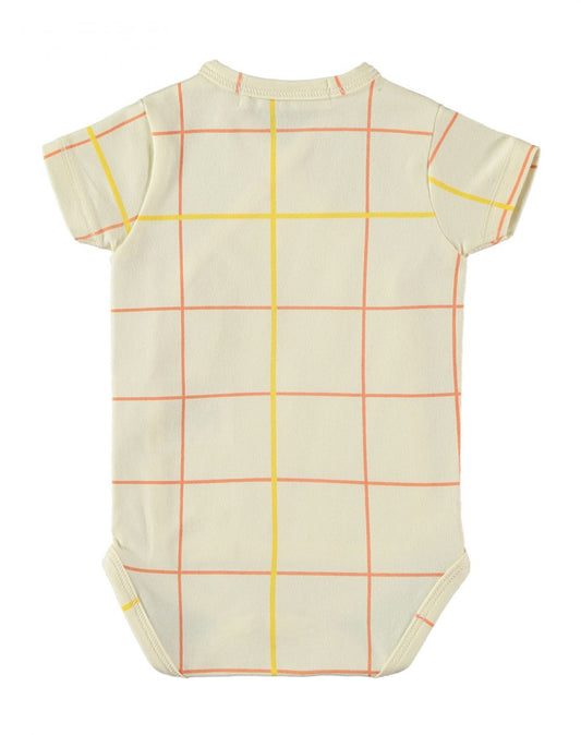 Short Sleeve Kimono Bodysuit - Grid