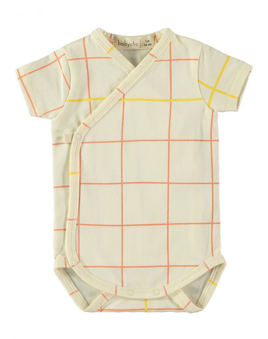 Short Sleeve Kimono Bodysuit - Grid