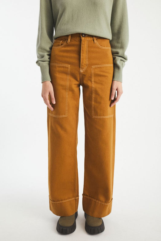 Velde High Loose Jeans With Pockets - Mustard