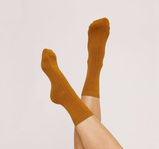 Organic Cotton Rib Socks 2-pack - Ocher
