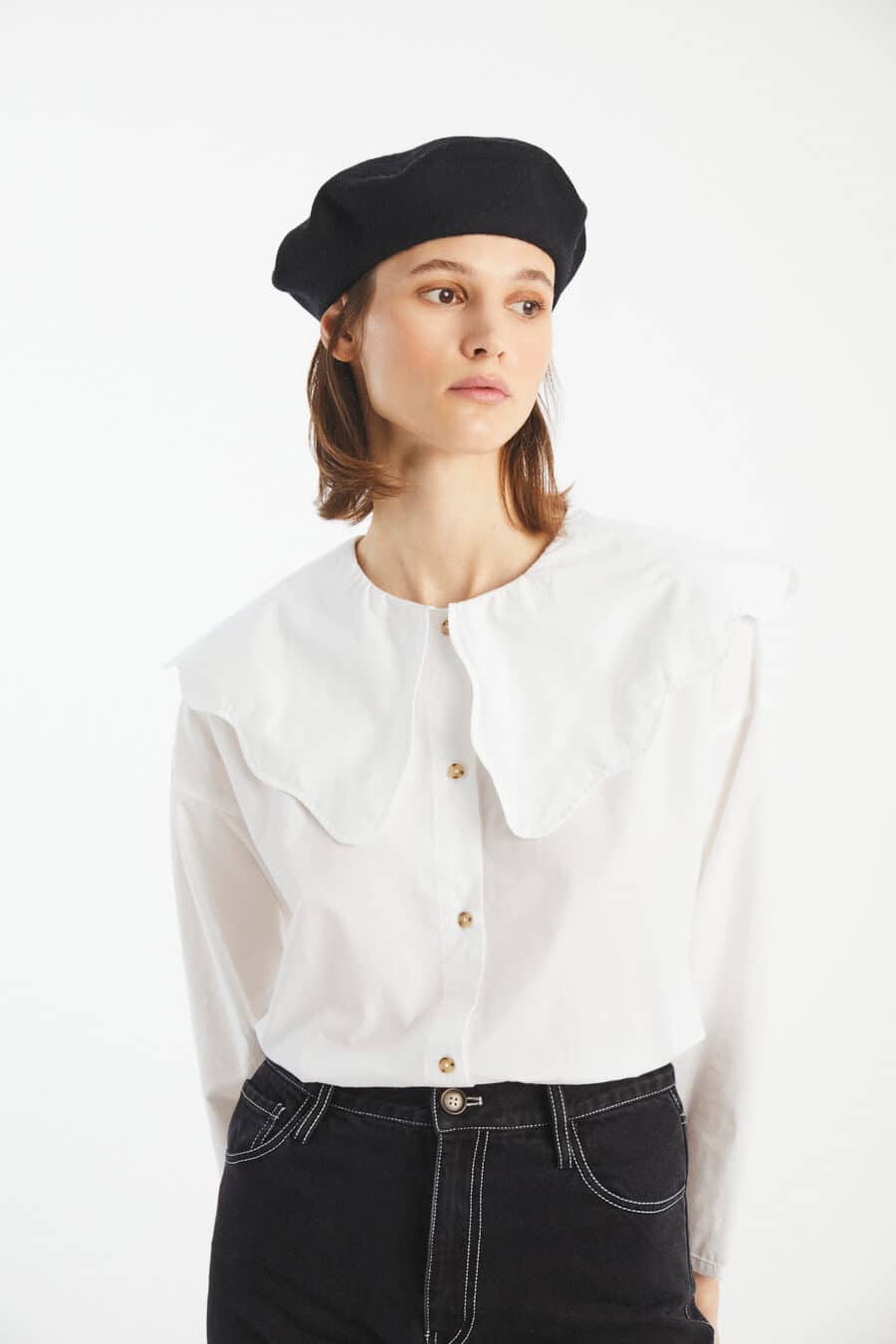 Bund Baby Collar Cotton Shirt - White