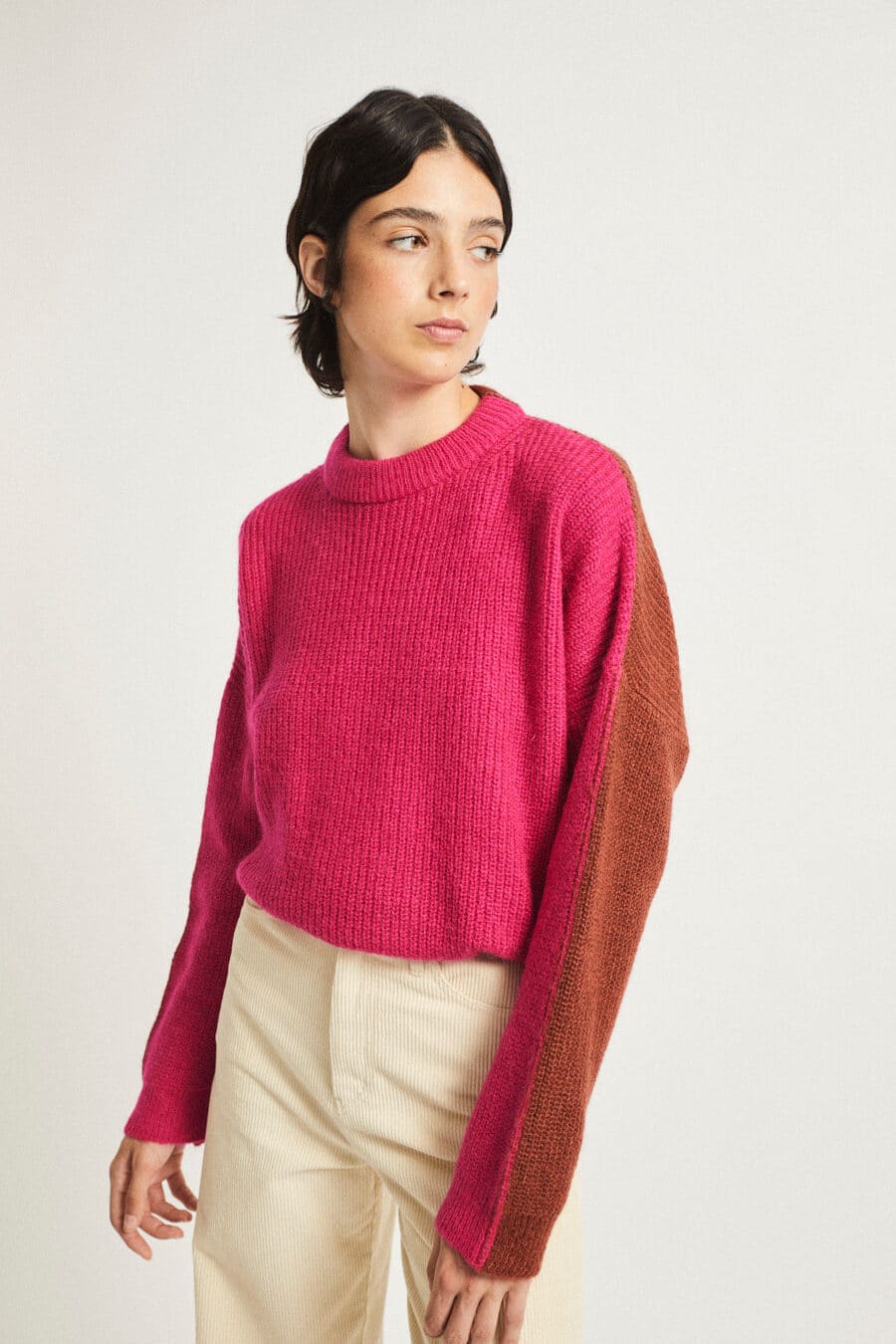 Alberta Mohair Sweater - Fuchsia & Camel