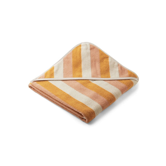 Loui hooded towel striped peach/sandy/yellow